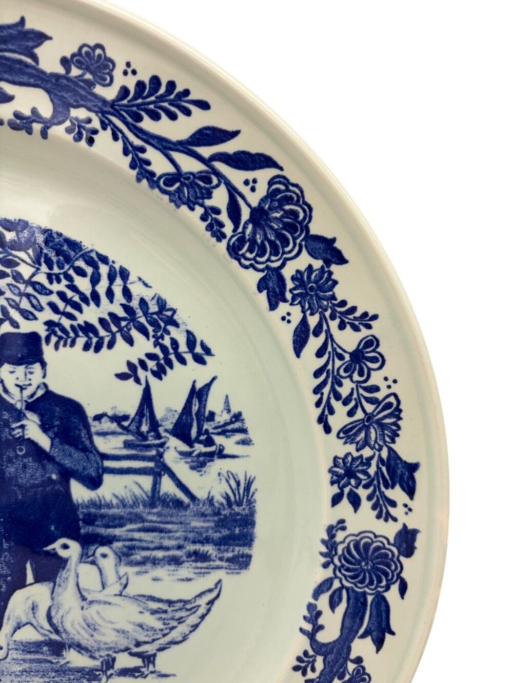 Vintage Delft Blue Dutch Couple Geese Windmill 12.75in Charger Plate Decor Wall - Picture 5 of 6